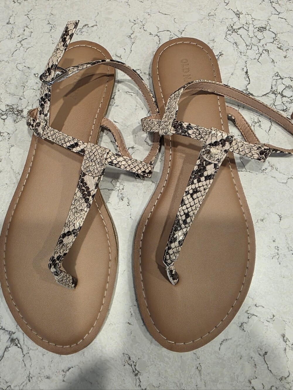 Old Navy Women's Tan Snake-Print T-Strap Sandals Size 9